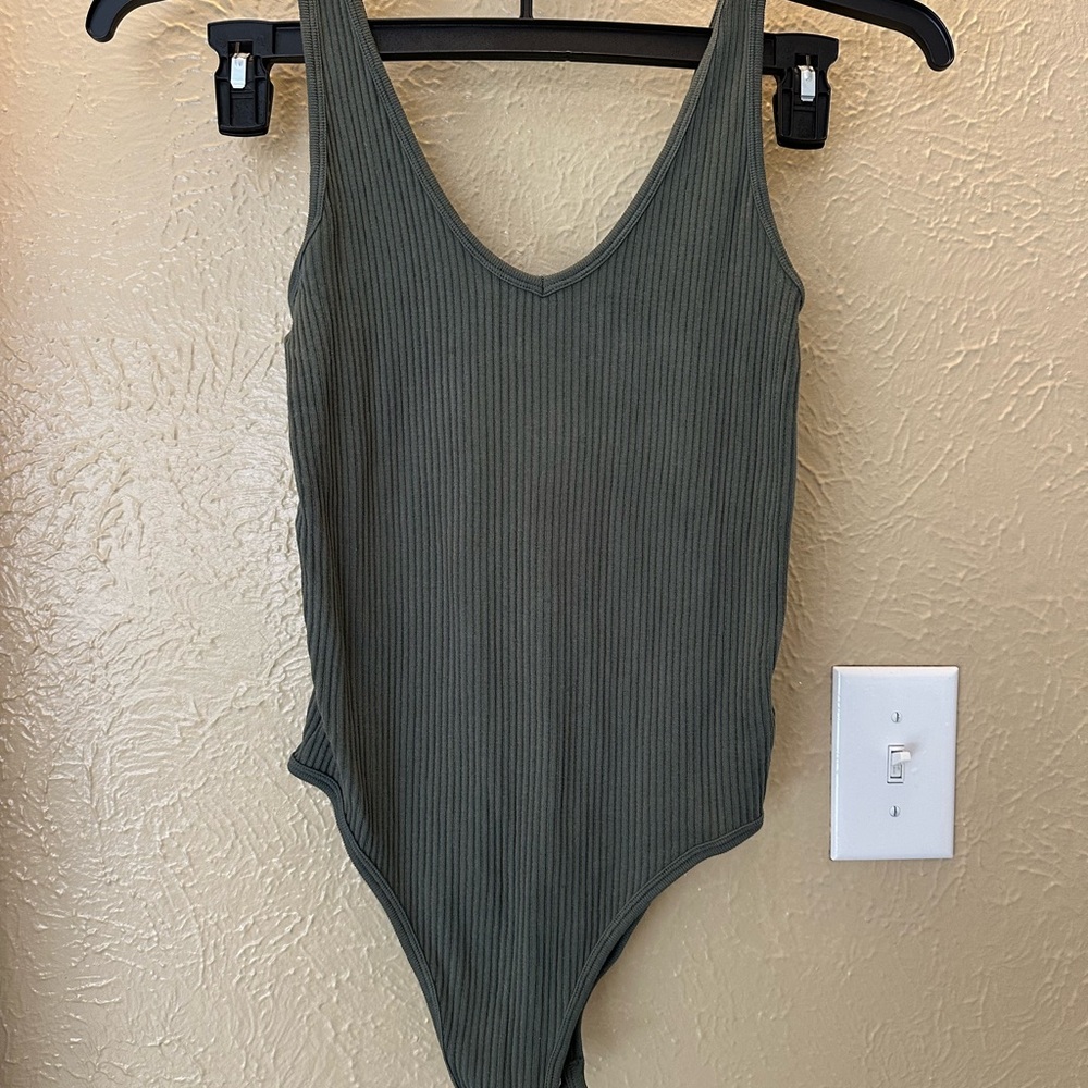 Women's Olive Ribbed Bodysuit